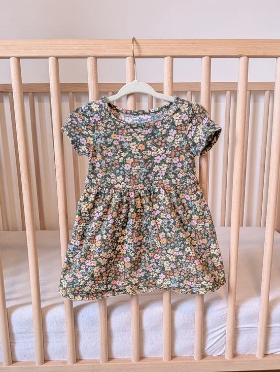 Old Navy 18M-24M - Green Floral Girls' Short Sleeve Summer Dress - Picture 1 of 3